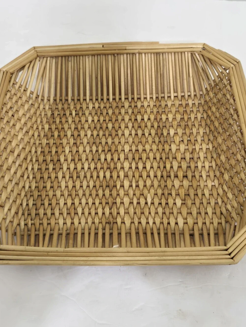 vintage Square Wicker Basket Tray Wall Decor Woven Straw Boho Disco Hippie